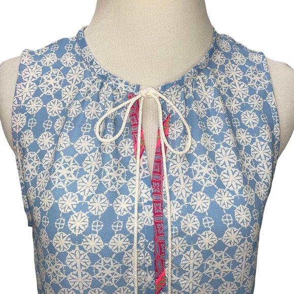 New Neiman Marcus Le Lis Long Sleeveless Slit Tie Neck Contrast Print Top - Picture 5 of 12